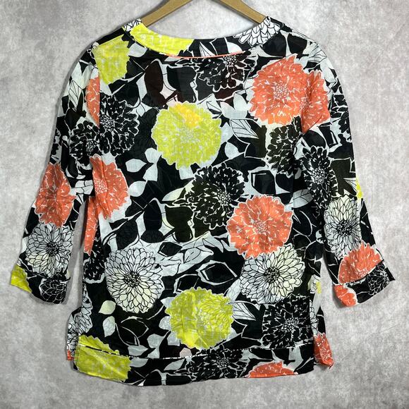 Lafayette 148 Blouse Womens Size 4 Multicolor Floral‎ 3/4 Sleeves V-Neck Casual - Picture 4 of 9